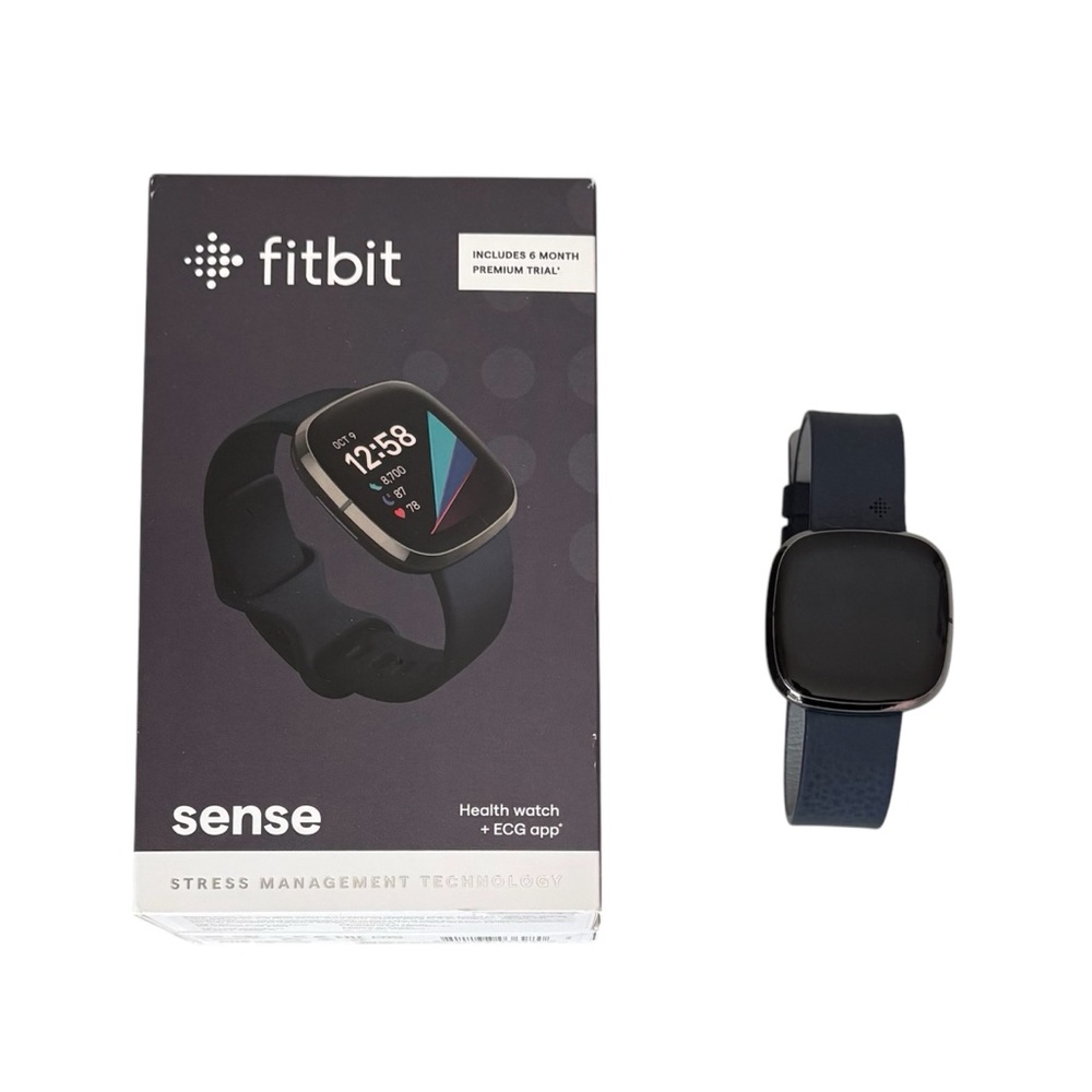 Fitbit Sense Smartwatch - Graphite Stainless Steel with Carbon and Indigo Band